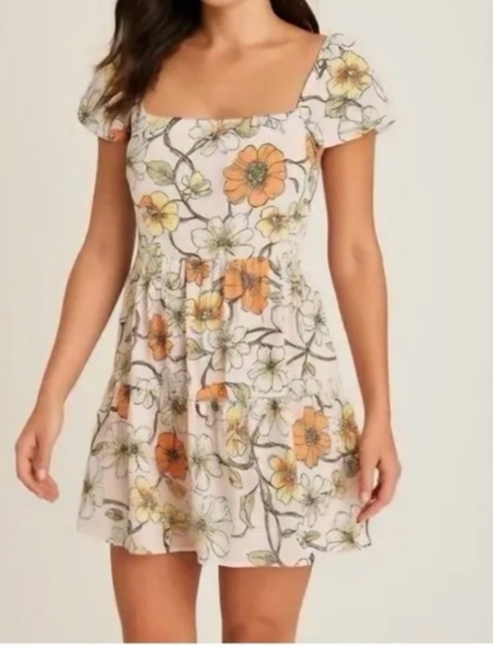Lottie & Holly B.O.G. Women's Tiered Mini Dress Size XS Blush Rust Floral